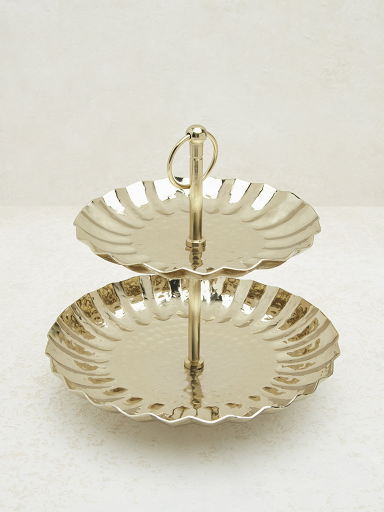 Westside Home Gold Scallop Design Two-Tier Cake Stand