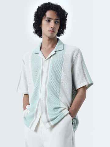 Nuon Mint Striped Knitted Relaxed-Fit Shirt