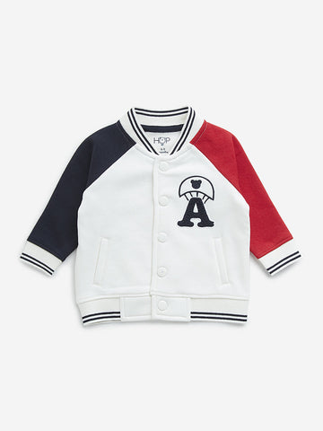 HOP Baby Off-White Text Embroidered Colour Blocked Jacket