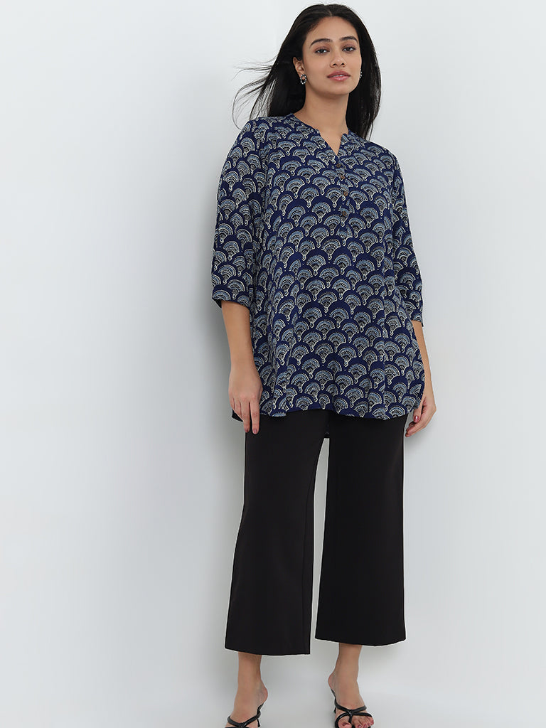 Diza Indigo Printed A-Line Kurti