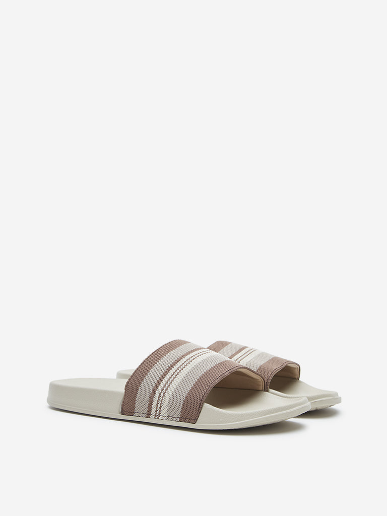 SOLEPLAY Beige Striped Slides