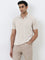 WES Casuals Beige Striped Relaxed-Fit Polo T-Shirt