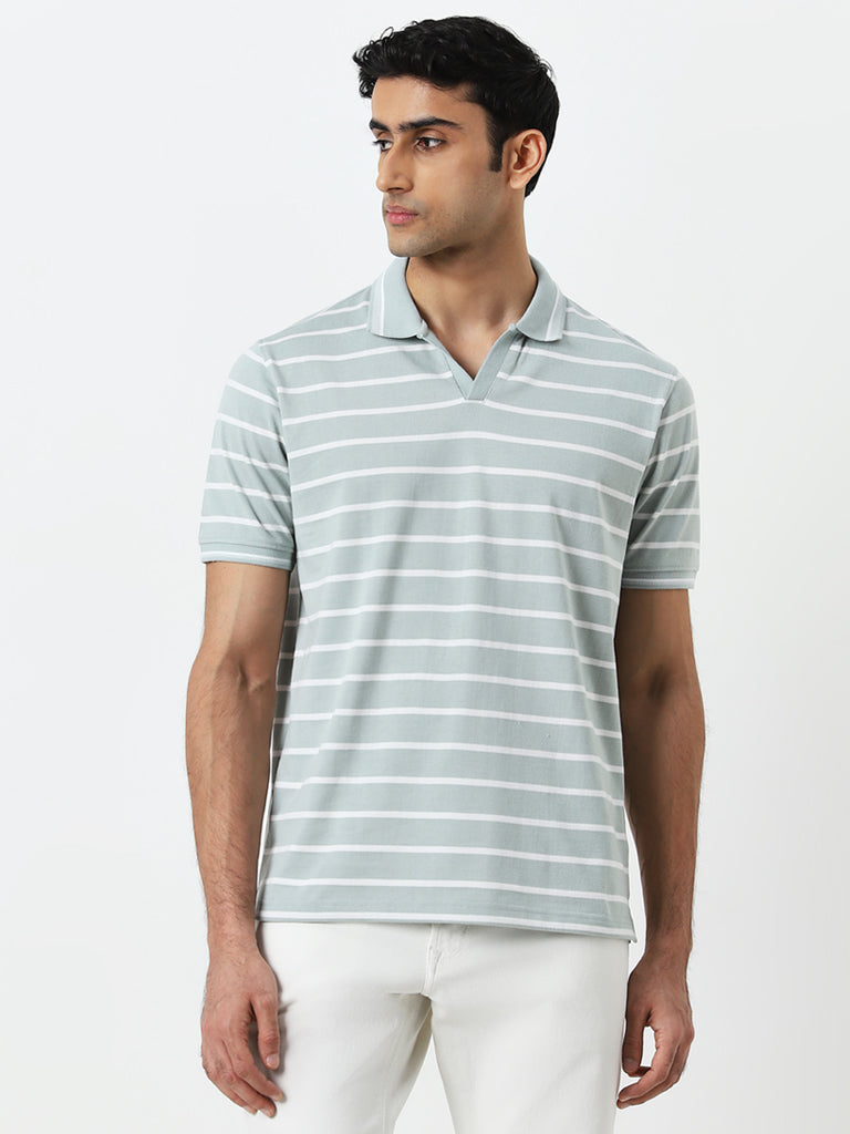 WES Casuals Sage Striped Relaxed-Fit Polo T-Shirt