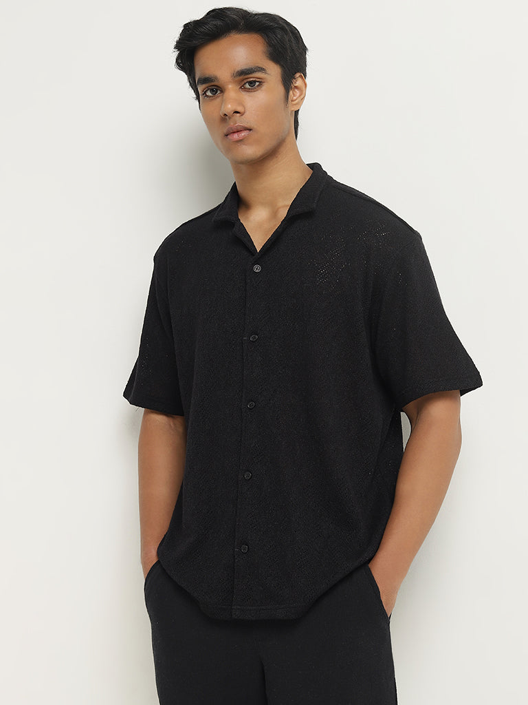 ETA Black Knitted Relaxed-Fit Shirt