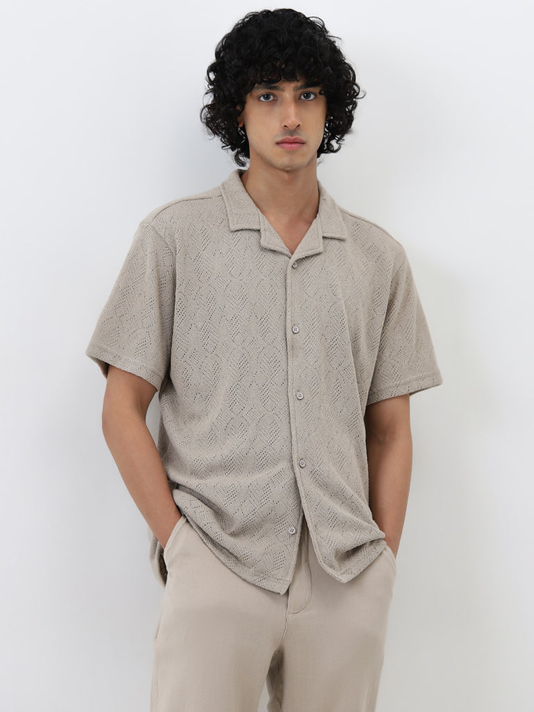 ETA Taupe Knit-Textured Relaxed-Fit Shirt