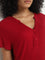 Wunderlove Red Ribbed-Textured Henley Top