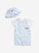 HOP Baby Light Blue Dungaree, Cotton T-Shirt and Hat Set