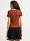 Studiofit Rust Ribbed Textured Cut-Out Cotton Blend Top