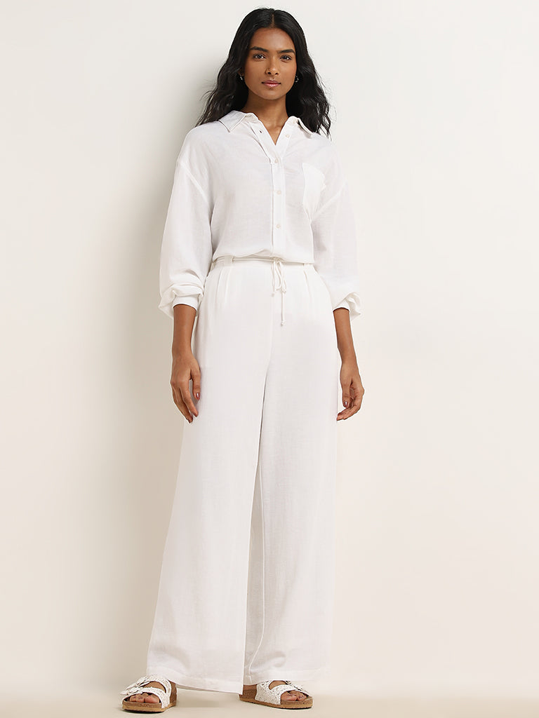 LOV White High-Rise Flared Cotton Pants