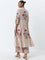 Zuba Beige Floral Printed A-Line Kurta