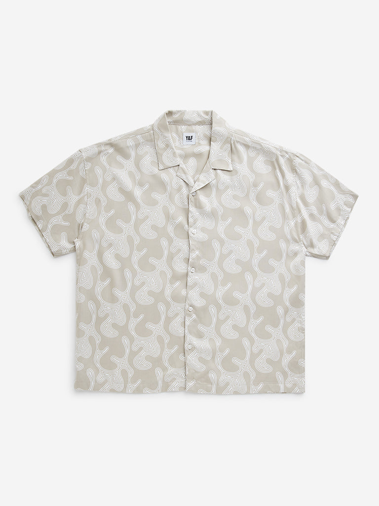 Y&F Kids Taupe Abstract Printed Shirt