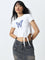 Nuon White Printed Cotton Blend Cropped T-Shirt