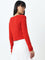 Nuon Red Ribbed Textured Cotton Blend Top