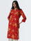 Utsa Red Floral Printed Straight Cotton Kurta