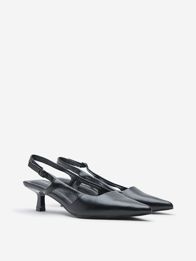 LUNA BLU Black Cut-Out Detailed Slingback Shoes