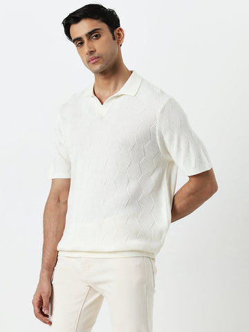 Ascot Off-White Geometric Knitted Relaxed-Fit T-Shirt