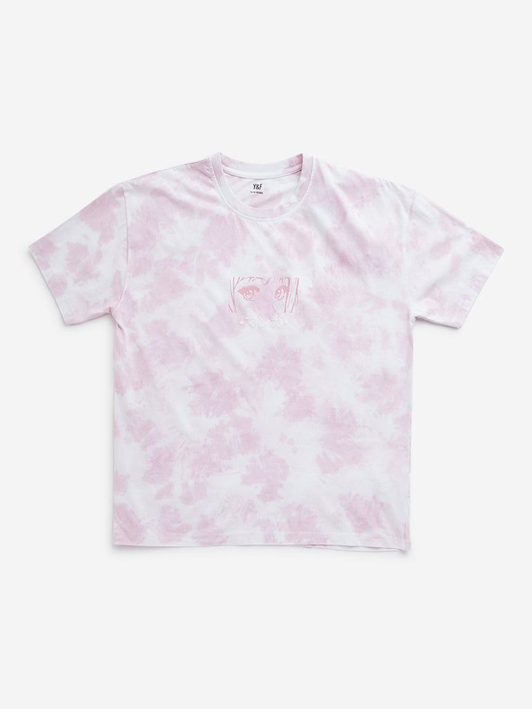 Y&F Kids Pink Tie-Dye Printed Cotton T-Shirt