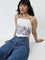 Bombay Paisley White Floral Printed Crop Cotton Top