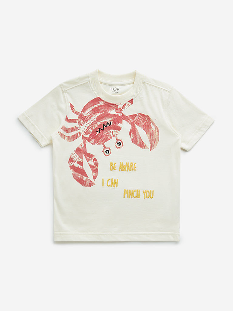 HOP Kids Off-White Animal Printed Cotton T-Shirt