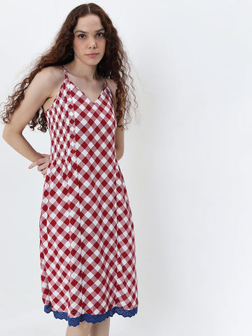 Bombay Paisley Red Checkered A-Line Dress