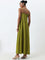 Vark Green Embellished A-Line Dress