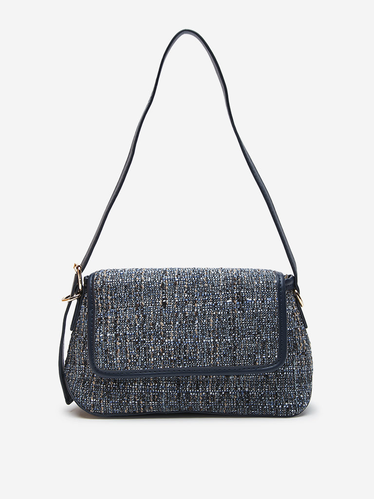 LOV Navy Knit Textured Sling Bag