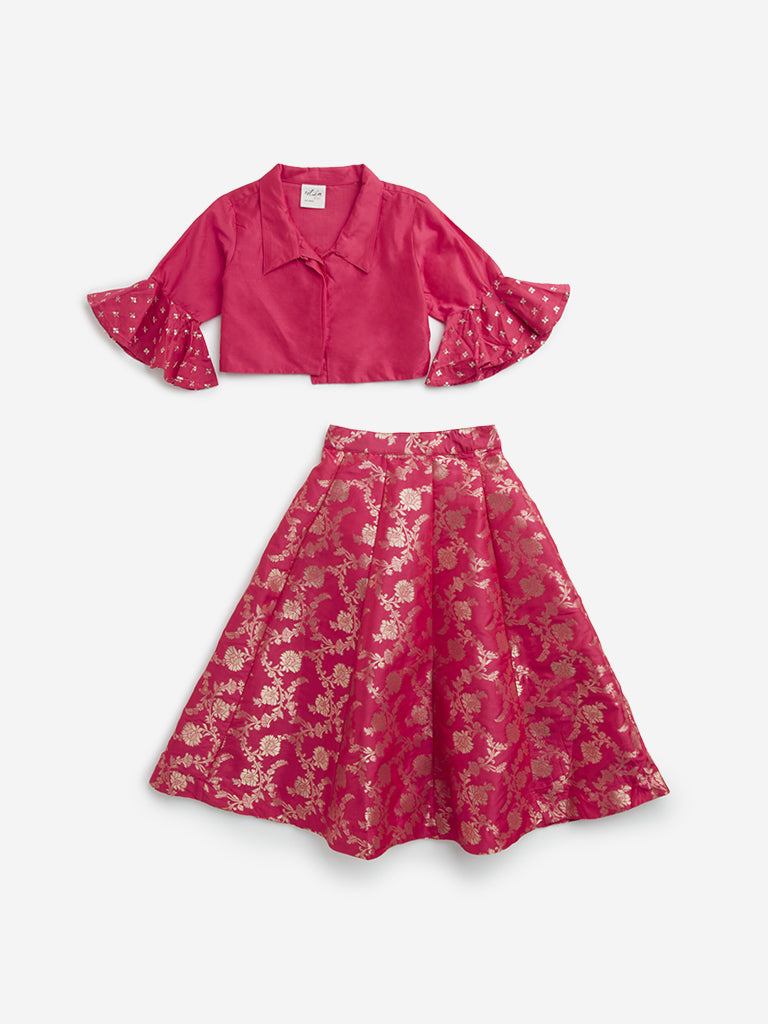 Utsa Kids Magenta Floral Printed Choli and Ghagra Set - (2 -8yrs)