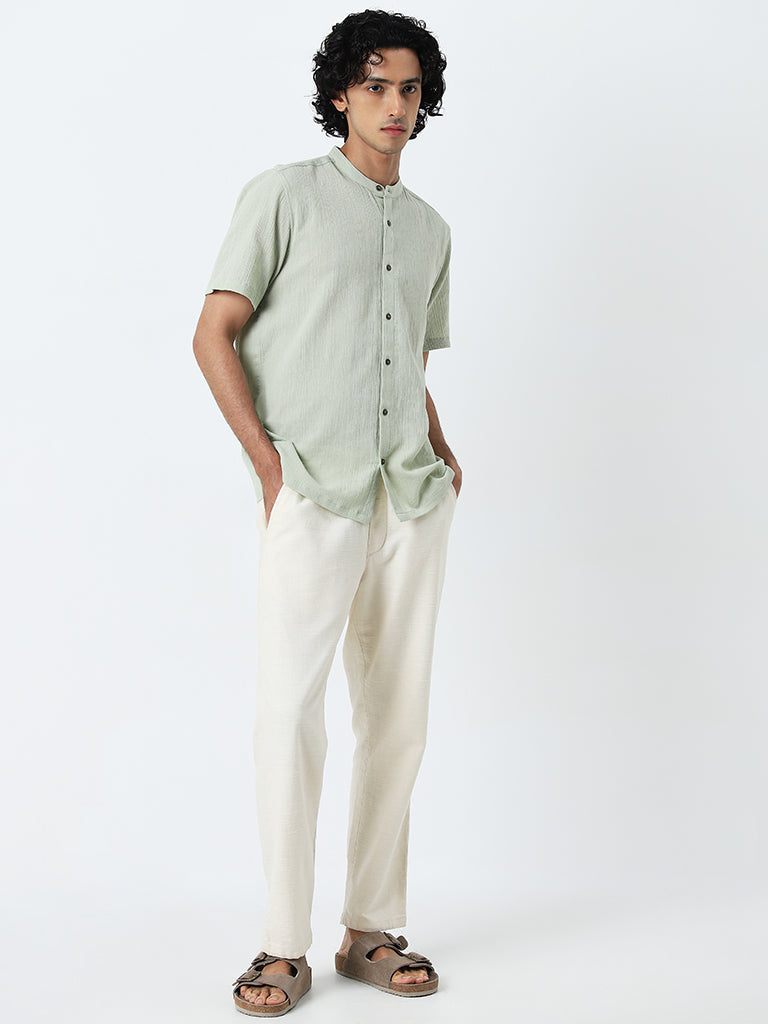 ETA White Textured Mid-Rise Relaxed-Fit Cotton Pants