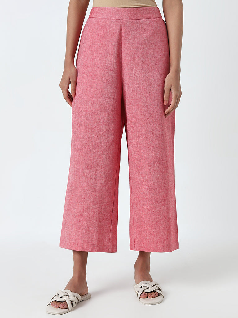 Utsa Light Pink High-Rise Straight Cotton Pants