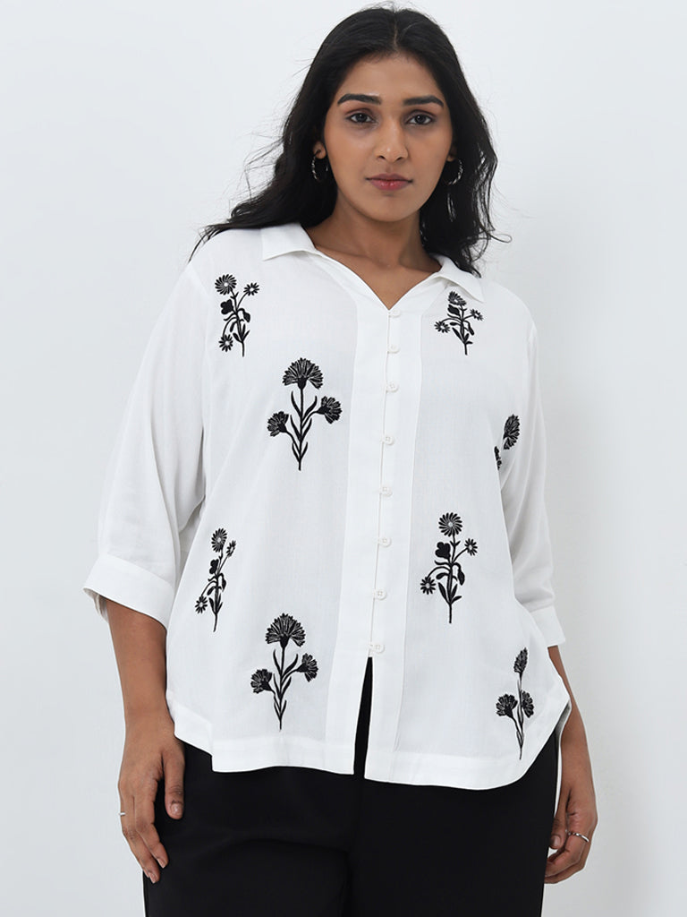 Gia White Floral Printed High-Low Blouse