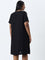 Gia Black Solid A-Line Cotton Dress