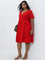 Gia Red Gathered A-Line Cotton Dress