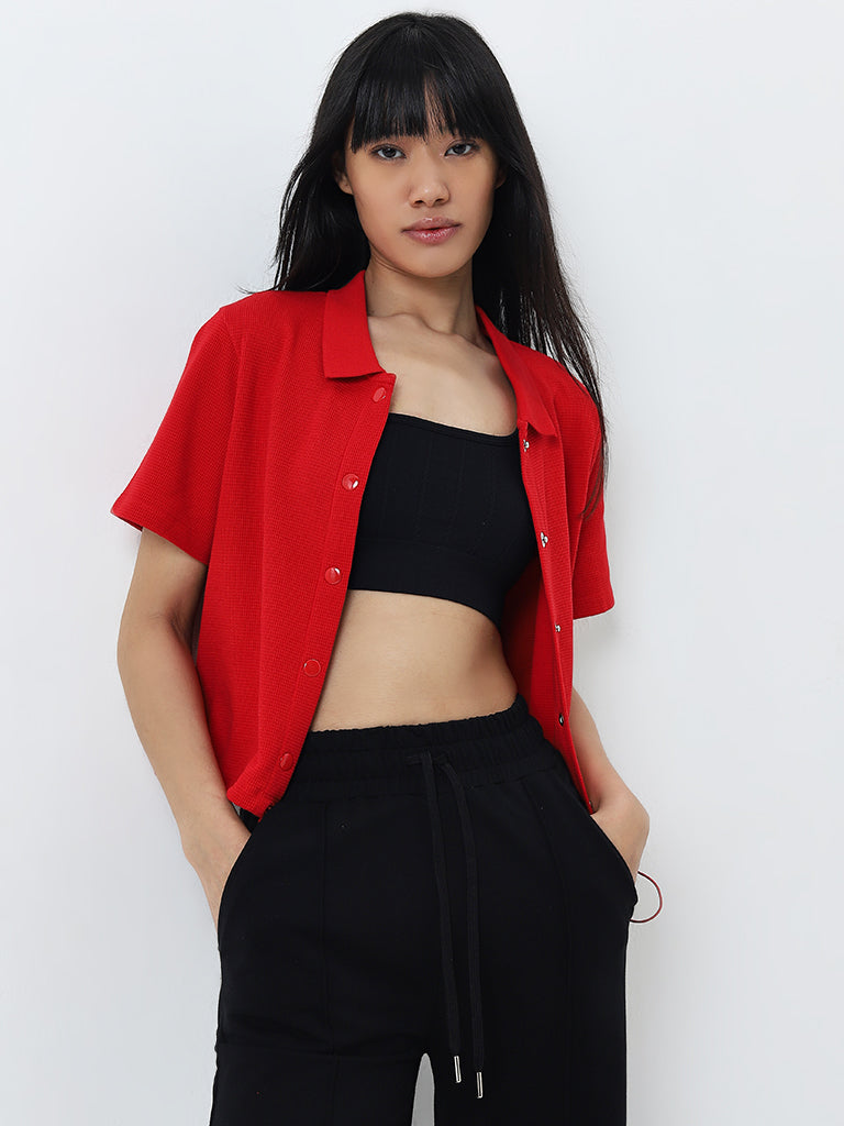 Studiofit Red Waffle Textured Cotton Jacket