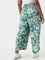 Diza Jade Green Floral Design Mid-Rise Cotton Ethnic Pants