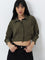 Nuon Olive Textured Crop Shirt