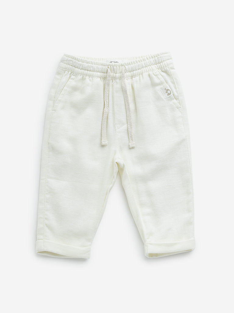 HOP Baby White Mid-Rise Cotton Blend Pants