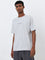 Studiofit Light Grey Striped Relaxed-Fit Cotton T-Shirt