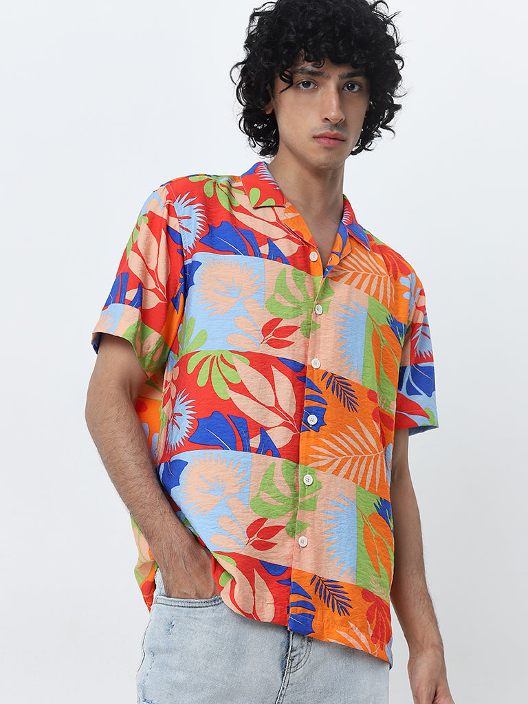 Nuon Multicolour Foliage Printed Relaxed-Fit Shirt