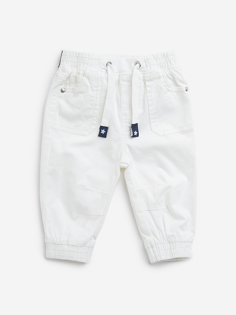 HOP Baby White High-Rise Cotton Blend Joggers