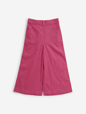 Utsa Kids Dark Pink Solid Mid-Rise Cotton Palazzos (2-8 years)