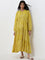 Utsa Yellow Bandhani Print Fit-and-Flare Tiered Dress