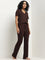 Wunderlove Dark Brown Ribbed Textured High-Rise Pants