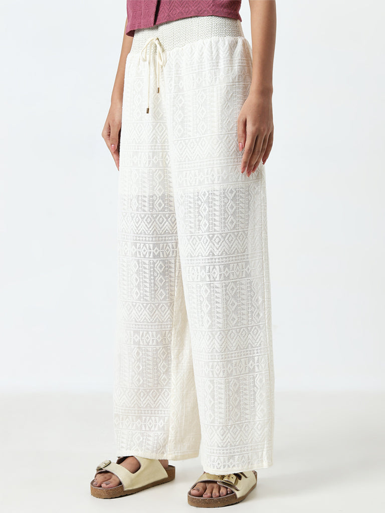 Bombay Paisley Off-White High-Rise Cotton Blend Pants