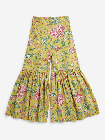 Utsa Kids Yellow Floral Design High-Rise Gharara (8-14 years)