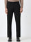 WES Formals Black Striped Slim-Tapered Mid-Rise Trousers