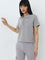 Studiofit Grey Textured Cotton T-Shirt