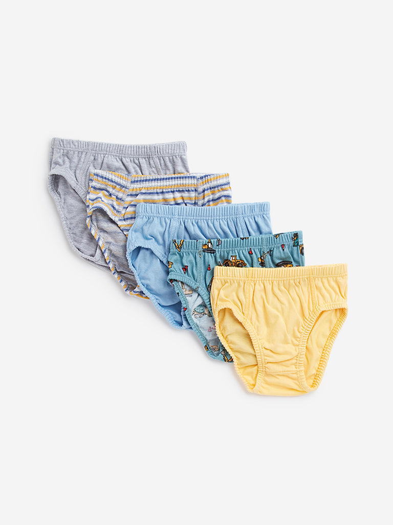 HOP Kids Yellow Printed Cotton Briefs - Pack of 5