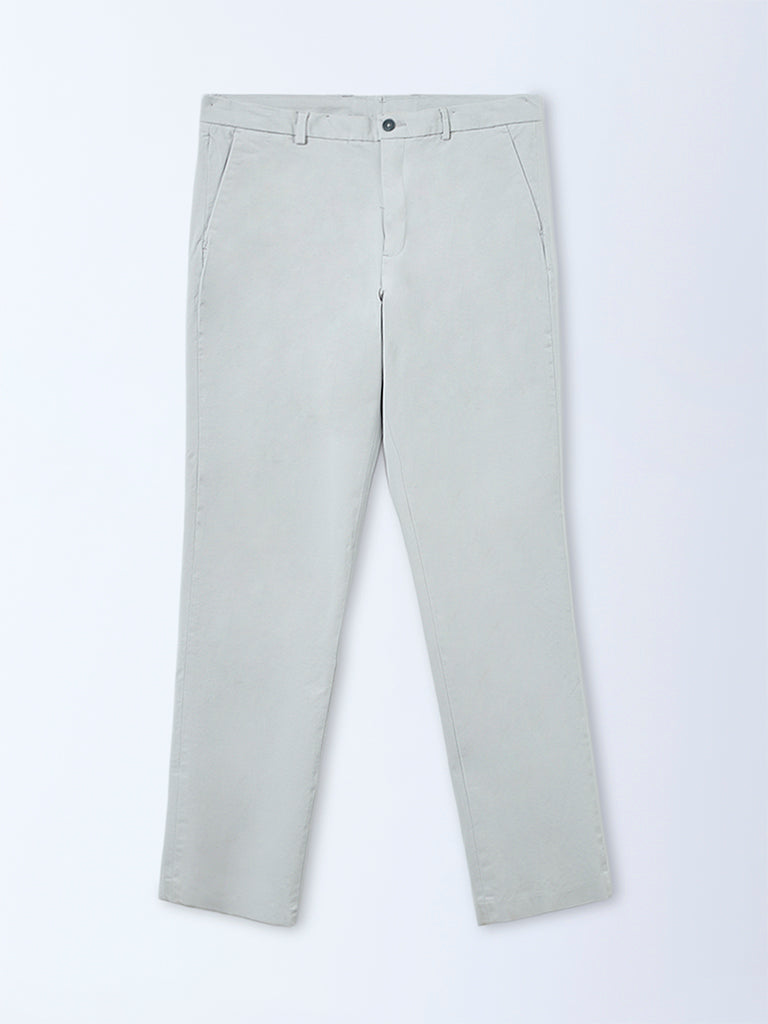 Ascot Light Grey Mid-Rise Relaxed-Fit Cotton-Blend Chinos