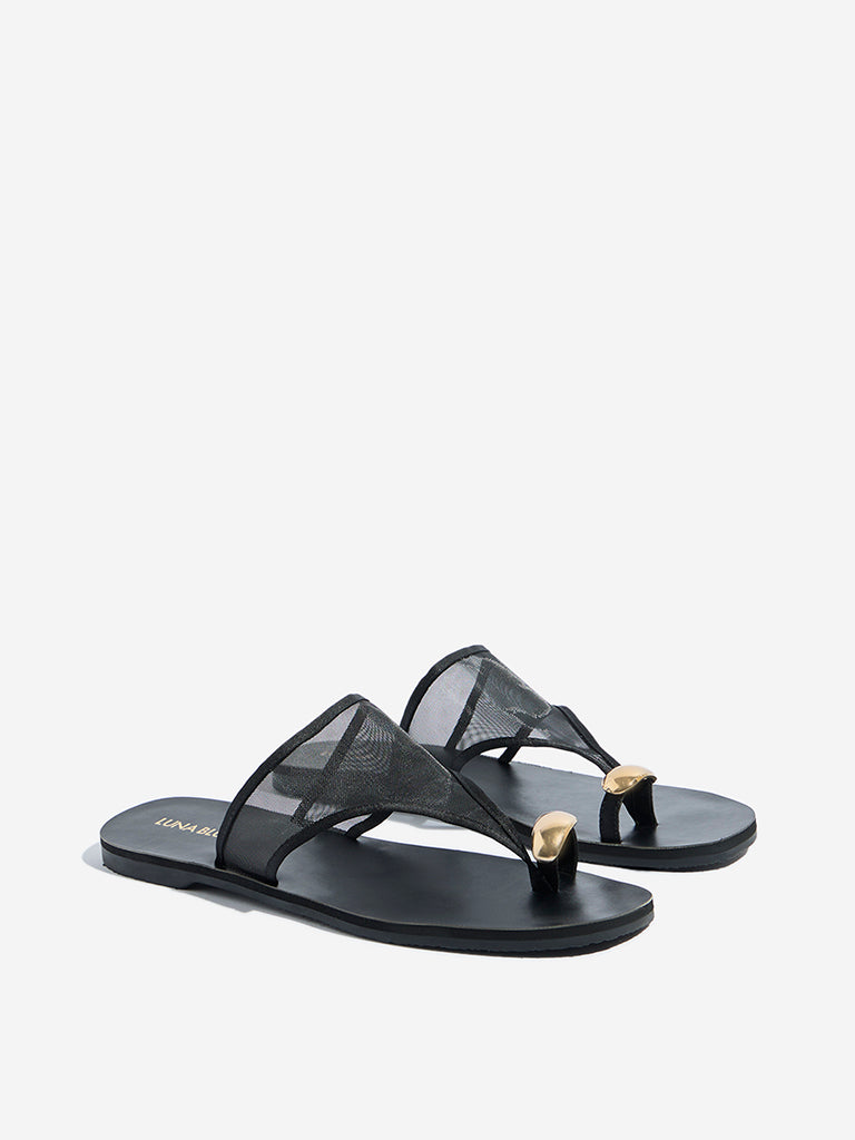 LUNA BLU Black Mesh Detailed Toe-Ring Sandals – Cherrypick
