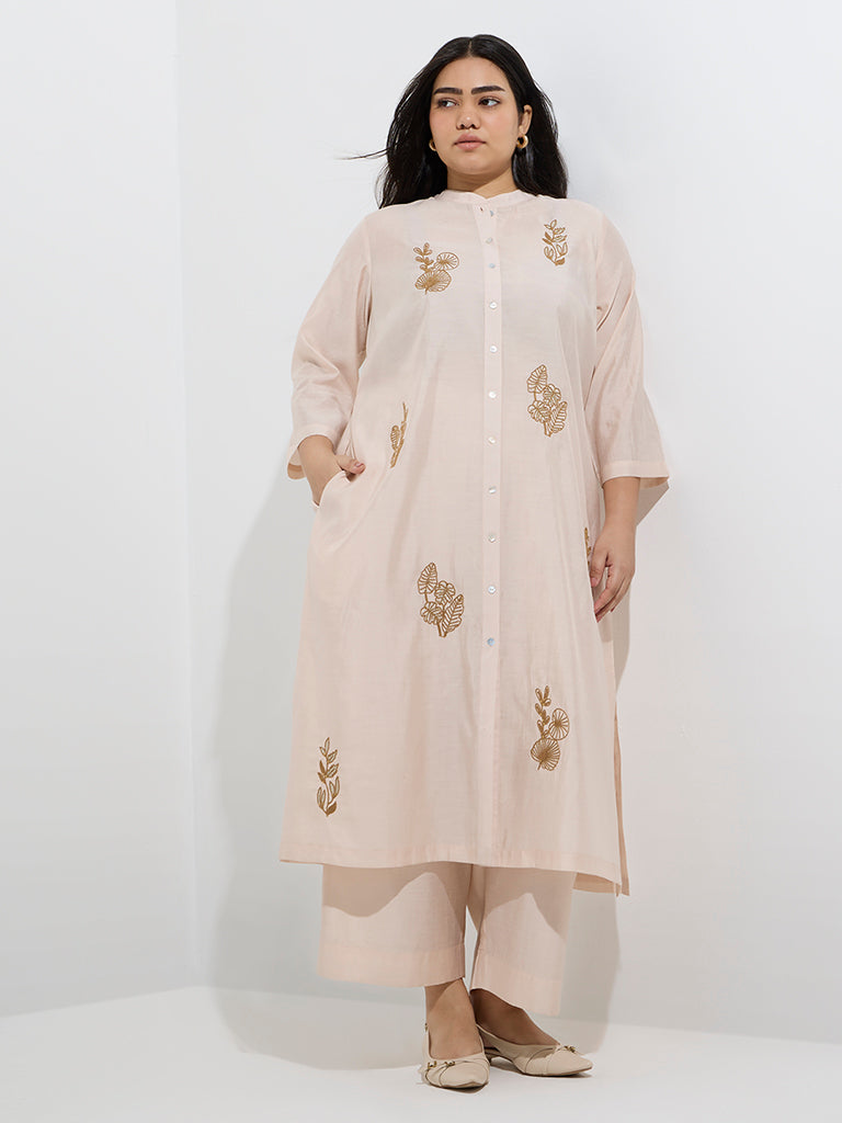 Diza Beige Embroidered A-Line Kurta